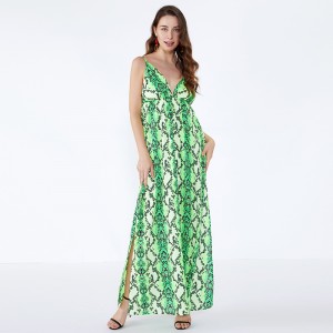Neueste Designs Frauen Büro Green Leopard Print Button Casual Dress