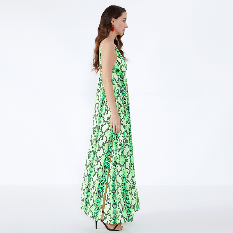 Neueste Designs Frauen Büro Green Leopard Print Button Casual Dress