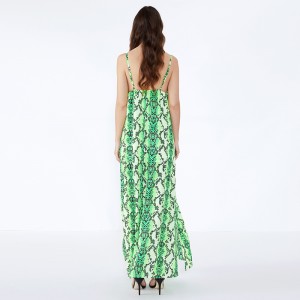Neueste Designs Frauen Büro Green Leopard Print Button Casual Dress