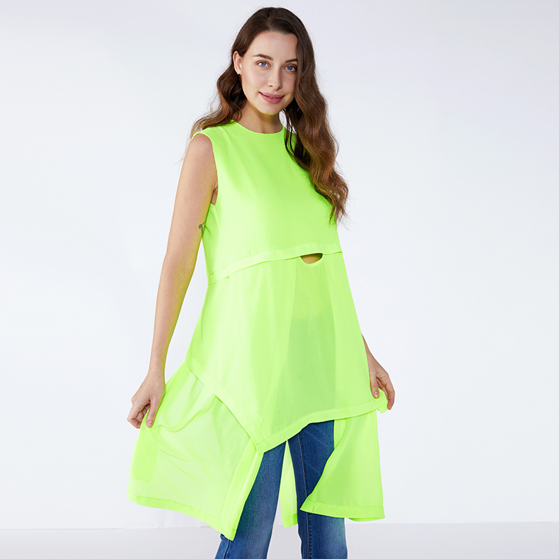 Fluoreszierende grüne lose Designs plus Größe lange Dame Bluse u0026 Top