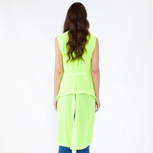 Fluoreszierende grüne lose Designs plus Größe lange Dame Bluse \u0026 Top