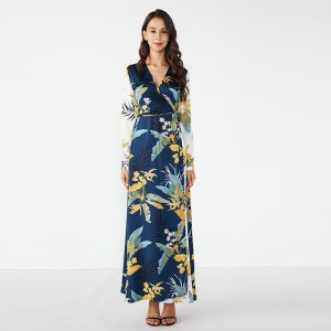 Gerade Kleidungsstile Blumen Maxi Langarm Kleid