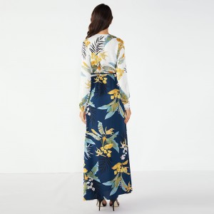 Gerade Kleidungsstile Blumen Maxi Langarm Kleid