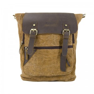 19SC-7909D Reißverschluss schließen Computerfach Leder Klappe Leinwand Männer Rucksack