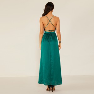 Benutzerdefinierte Oem Sommer Green Coctail Schulterfrei Sexy Abend Backless X Lady Elegantes Kleid Frauen WM0005