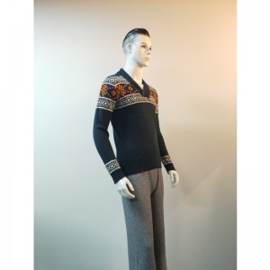 NAVY PRINT V-AUSSCHNITT SWEATER RLMS0058F