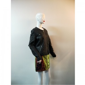 SCHWARZE COLLARLESS PU JACKE RLWPJ0015N