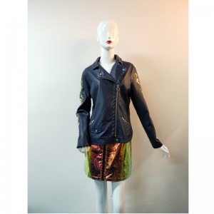 NAVY GESTICKTE PU-JACKE RLWPJ0017N