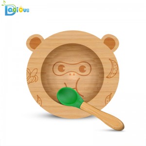 Neue Produkte Bamboo Feeding Set Baby Teller und Schalen Durable Bamboo Suction Plate Divided Wood Baby Plate