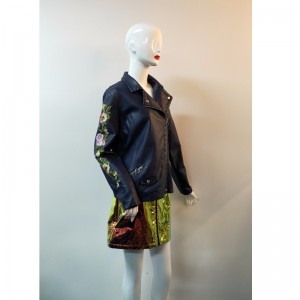 NAVY GESTICKTE PU-JACKE RLWPJ0017N
