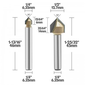 90-Grad-V-Nutfräser, titanbeschichteter Hartmetall-2-Flöten-CNC-Gravierfräser für die Holzbearbeitung, Fasenkegelfräser, 1/4-Zoll-Schaft