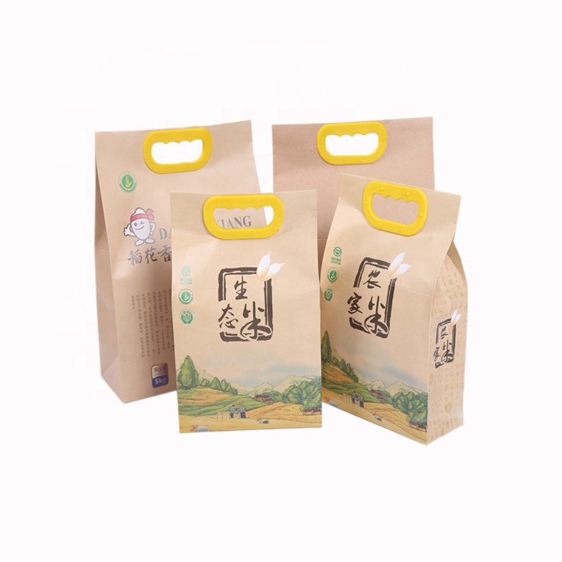 Großhandelspreis angepasst Logo Druck dauerhaft feuchtigkeitsbeständig Größe 2,5 kg 5 kg Kraftpapier Reis Verpackungsbeutel