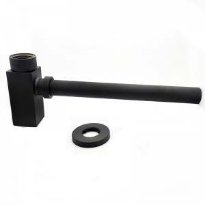 Quadratischer schwarzer Matt-Messing-Siphon für die Spüle