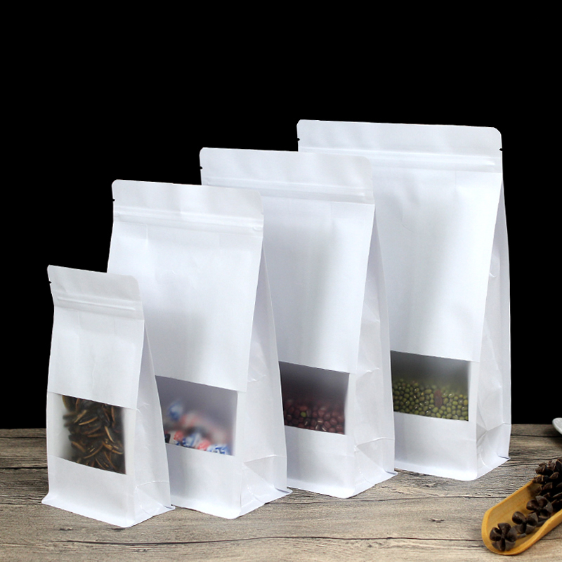 White Paper Verpackungstasche Mattiertes Fenster Seitenfalte Zipper Packing Bags Zip Lock Retailer Package