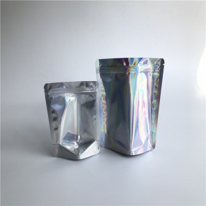 Wiederverschließbare transparente holografische Front stehen oben Beutel lamellierte kosmetische Plastikreißverschlusstaschen, die auf Lager verpacken