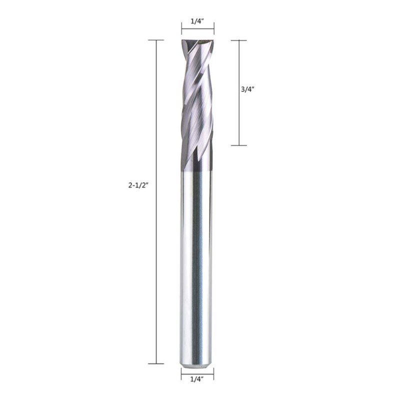 2 Nuten 1/4 Zoll Schaft Vierkantfräser Hartmetall CNC Upcut Fräser Tiain beschichtet, 2 1/2 Zoll Länge