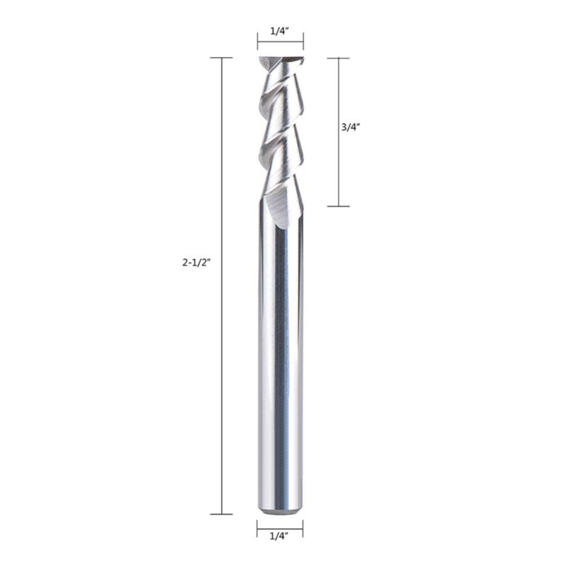 Hartmetall-CNC-Schaftfräser für Aluminium, Kunststoff, Schneiden von 2 Nuten, Fräser, Spiralfräser, 1/4 Zoll Schaft