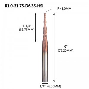 Tapered Ball Radio Schaftfräser 1/4 \