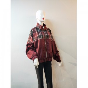 LADIES 'BURGUNDY PLAID JACKET RLWJ0002