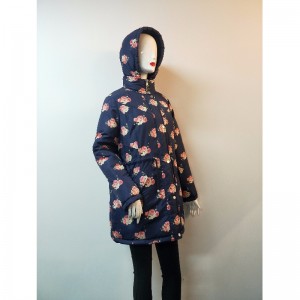 LADIES 'NAVY FLOWER PRINT PUFFER COAT RLWPC0003