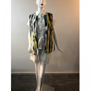 DAMEN FARBIGE VERTIKALE STREIFEN PELZ GILET RLWF0011