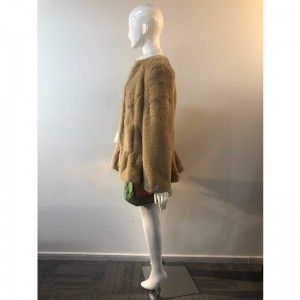 DAMEN BROWN COLLARLESS PELZMANTEL RLWF0015