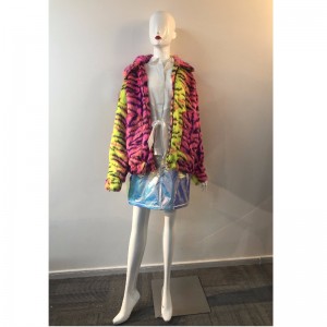 DAMEN FARBIGER STREIFENFELLMANTEL RLWF0019