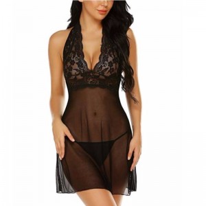 Damen Dessous Neckholder Chemise Spitze Babydoll Mesh Nachtwäsche V-Ausschnitt Teddy Rose-team