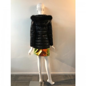 DAMEN GLÄNZENDER PUFFERMANTEL AUS SCHWARZEM RLWPC0082