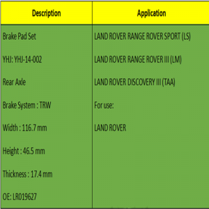 Bremsbeläge (OE: LR019627)