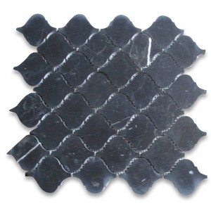 Nero marquina schwarzer Marmor 1x2 korbgewebte Mosaikfliese weiße Punkte geschliffen