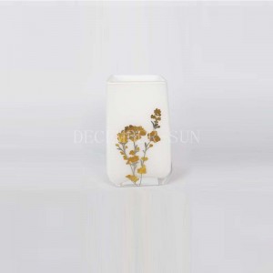 Quadratisches Weiß mit goldbeschriftetem Glasbadzubehör mit Zahnbürstenhalter