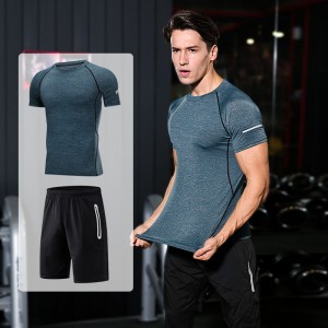 FDMM003-3 Herren Fitness Anzug, T-Shirt + Lose Shorts + Enge Hosen zum Laufen
