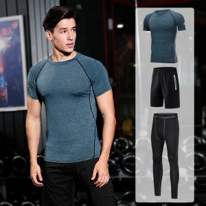 FDMM003-3 Herren Fitness Anzug, T-Shirt + Lose Shorts + Enge Hosen zum Laufen