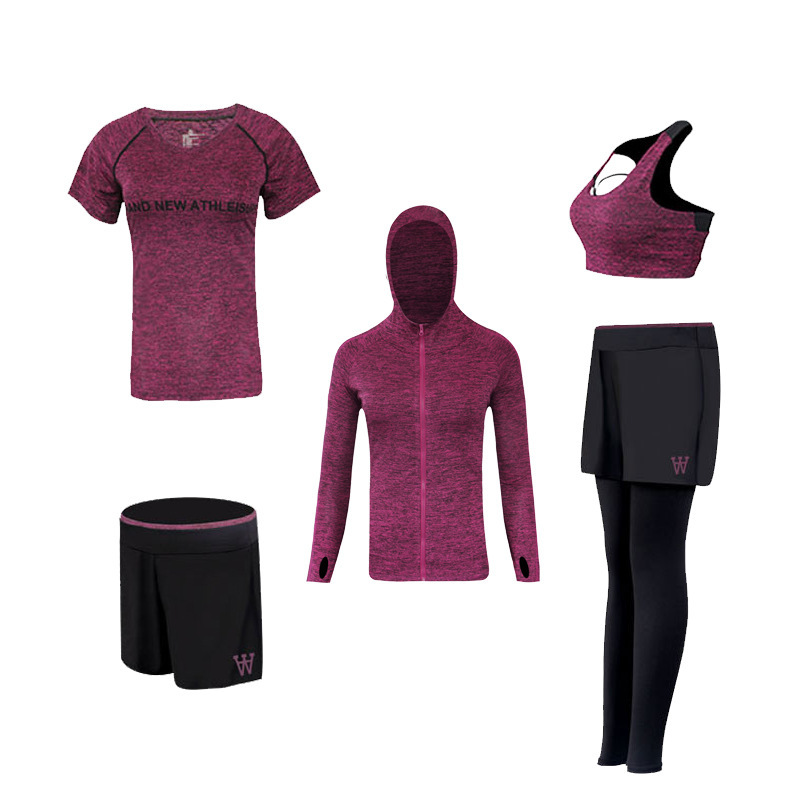FDMF007-Frauen 5pcs Sport Anzüge Fitness Yoga Running Athletic Trainingsanzüge