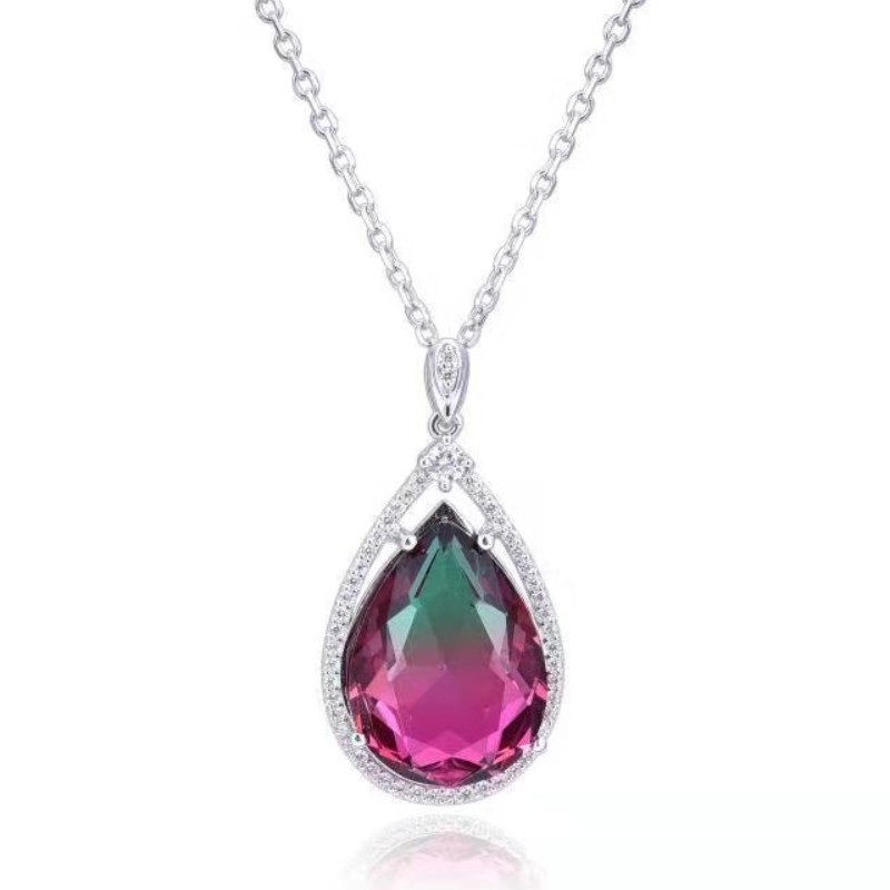 925 Sterling Silber synthetischer Turmalin Edelstein Anhänger Frauen Halskette