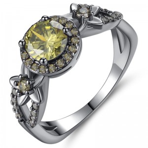 Schwarzgoldringe Damenringe Amethystgelb Rubingranatringe 925er Sterlingsilber Platinweißgoldringe Geburtssteinschmuck