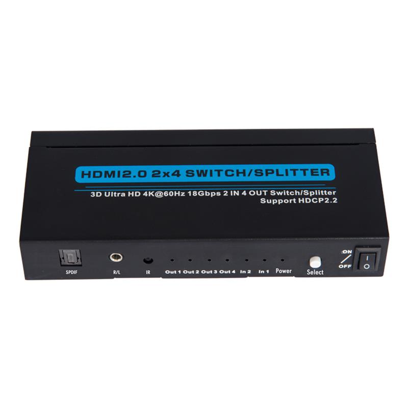 V2.0 HDMI 2x4 Switch / Splitter-Unterstützung 3D Ultra HD 4Kx2K @ 60Hz HDCP2.2