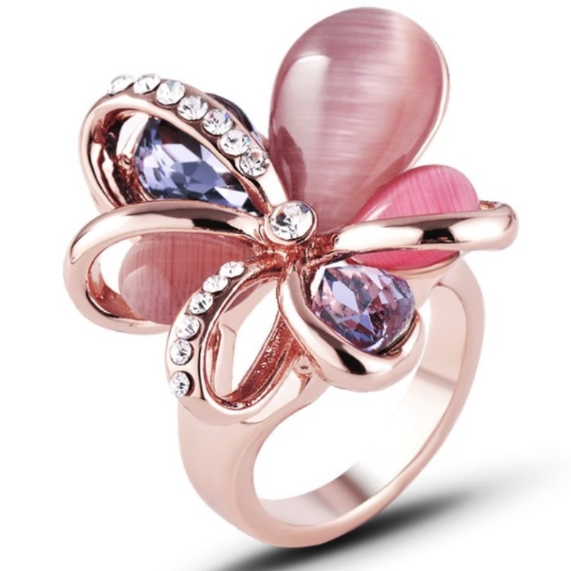 Weiche rosa Rose Gold Zirkonia Blume Birthstone Edelstein Verlobungsringe für Frauen