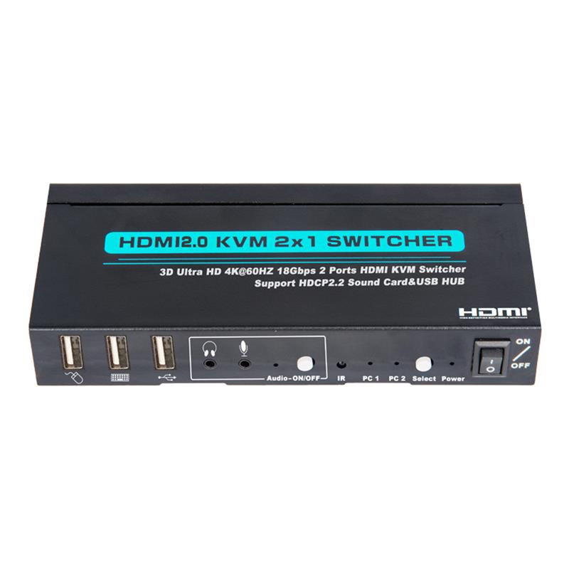 V2.0 HDMI KVM 2x1 Switch Unterstützung Ultra HD 4Kx2K @ 60Hz HDCP2.2 18Gbps Soundkarte & USB Hub