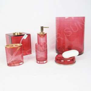 Runde Gravurstreifen mit farbigem Streuglas-Badaccessoires-Set