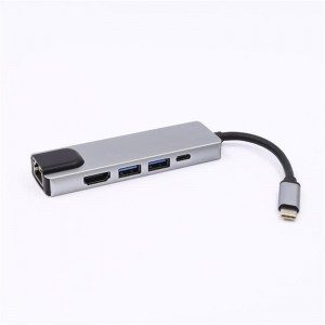 5-in-1 USB Typ C zu HDMI + LAN (1000M) + USB 3.0x2 + Typ C Hub Adapter