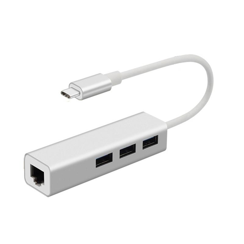 USB Typ C zu LAN (1000M) + USB 3.0x3 Hub Adapter