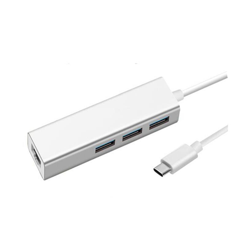 USB Typ C zu LAN (1000M) + USB 3.0x3 Hub Adapter