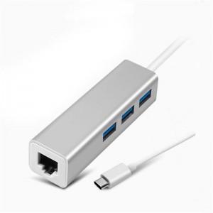 USB Typ C zu LAN (1000M) + USB 3.0x3 Hub Adapter