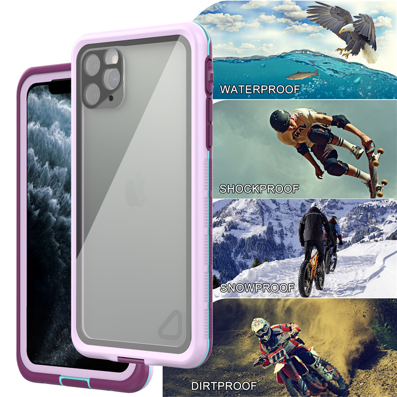 Wasserdichte Telefontasche am besten preiswerte wasserdichte iphone 11 pro max case unsterbliche wasserdichte iphone case (lila) mit transparenter Rückendeckung