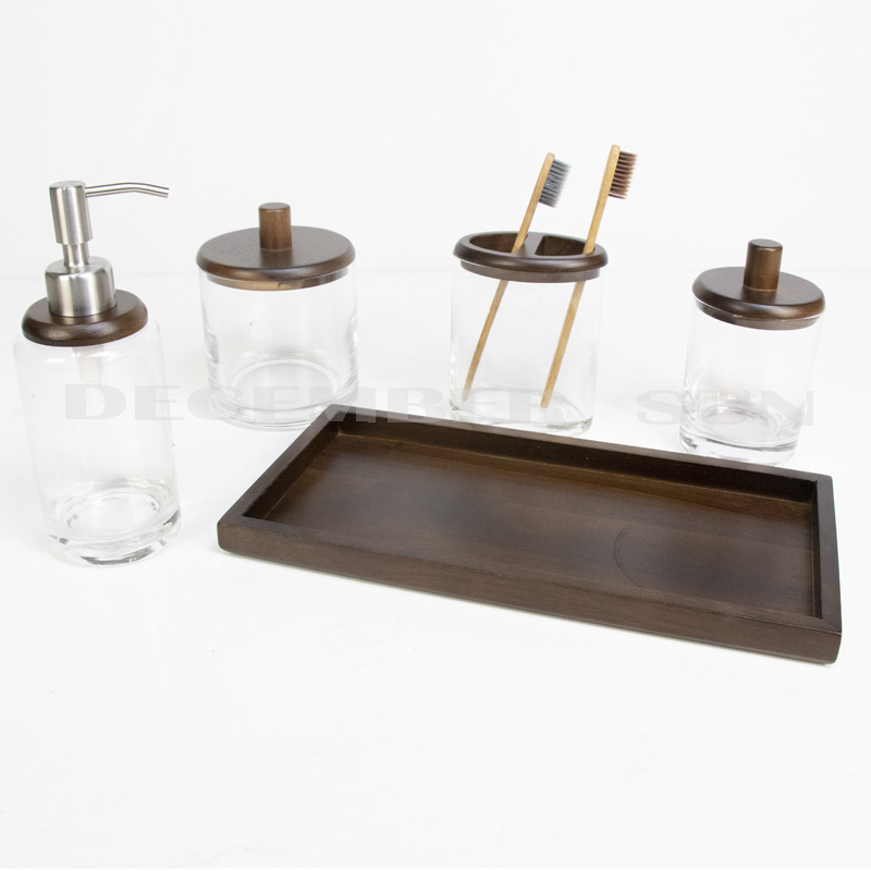Klarglas mit Holzteilen Bad-Set