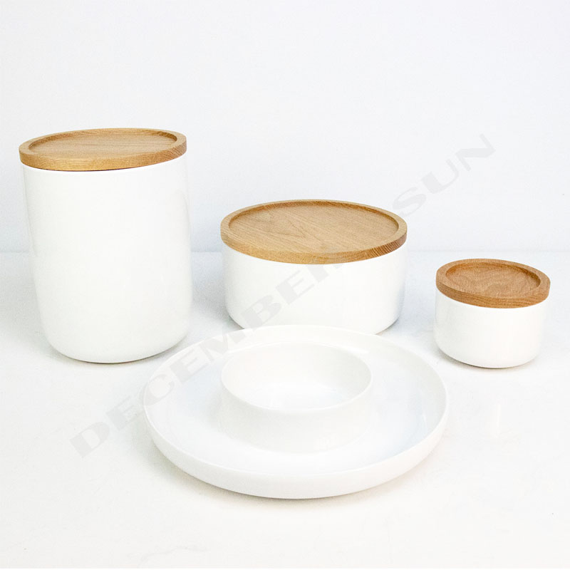 Großhandel Keramik mit Holzdeckel-Küchenzubehör