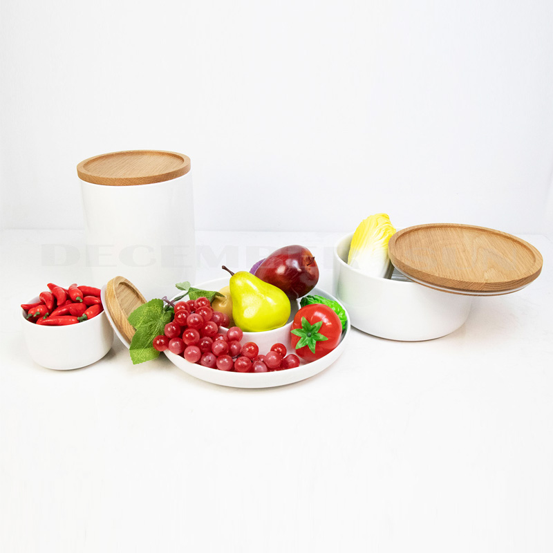 Großhandel Keramik mit Holzdeckel-Küchenzubehör