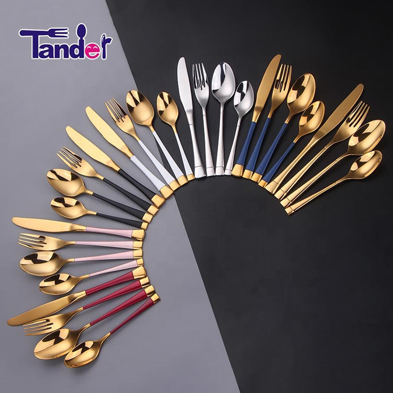 schicken Edelstahl Silber und Gold pvd Beschichtung Besteck Set Artikel für Restaurants/Hochzeit
